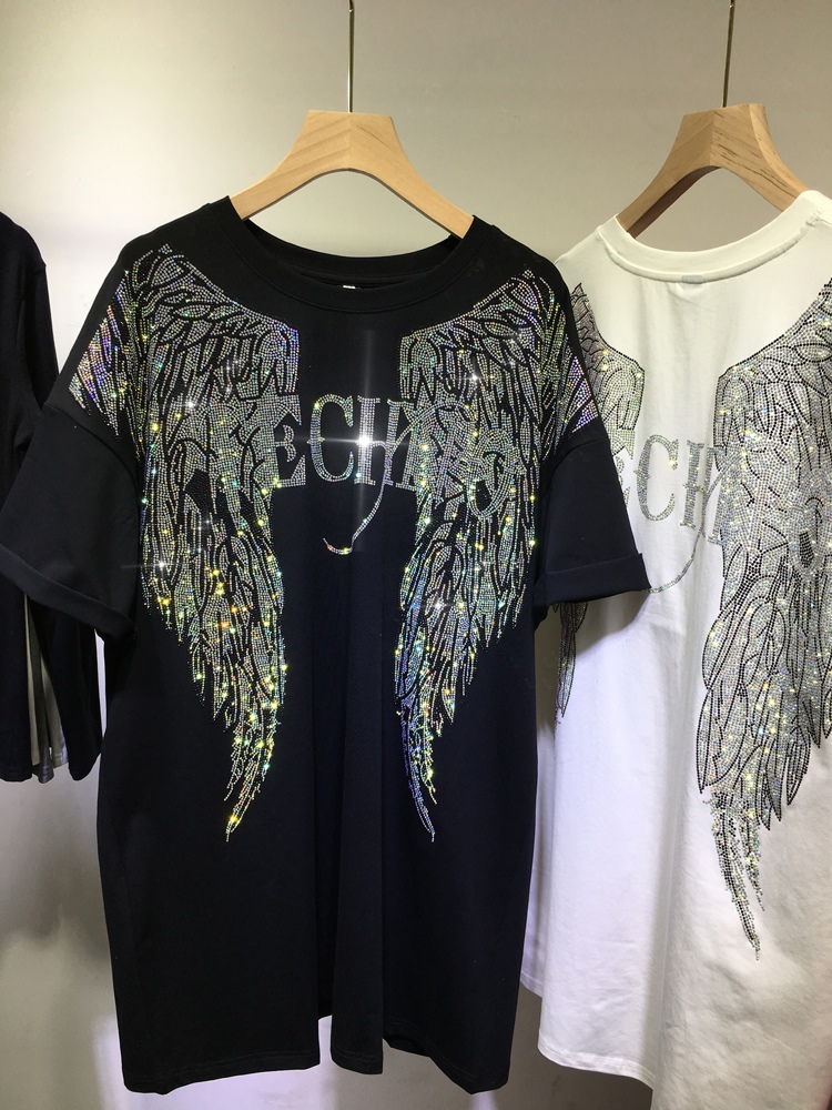 Streetwear Brand Clothing - Unisex Oversized Rhinestone Angel Wings T