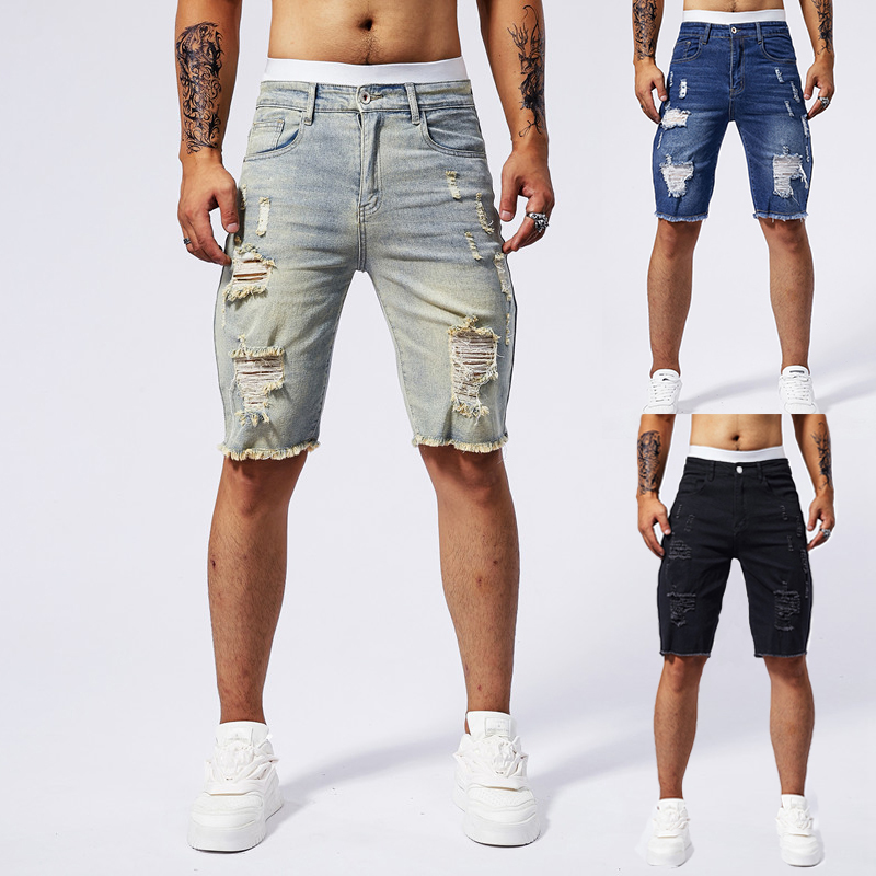 Streetwear Brand - 2025 verão novos homens rasgados denim
