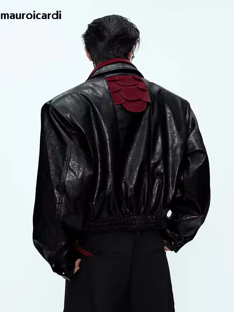 Streetwear Brand Clothing - Jaqueta de Couro PU com Estampa