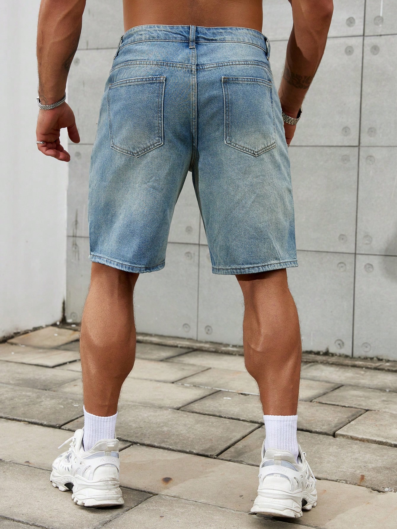 Jeans curto de algodão rasgado - Streetwear Brand Clothing avaliação e preço