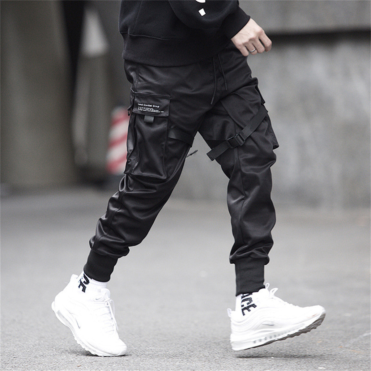 Preto hip hop calças de carga  - Streetwear Brand Clothing avaliação e preço