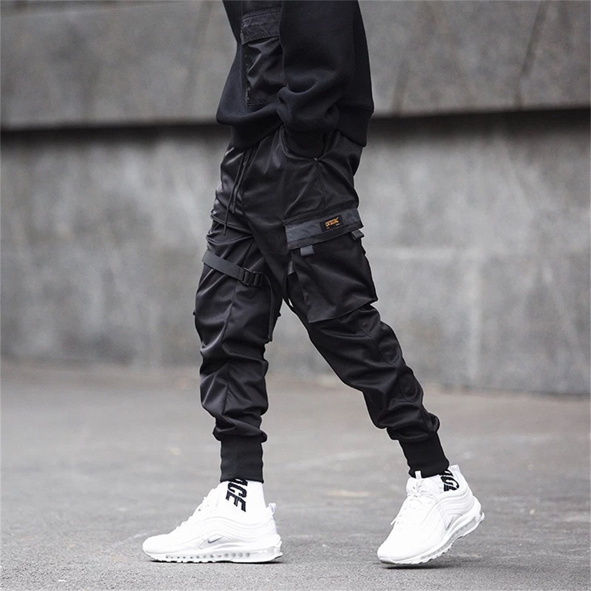 Preto hip hop calças de carga  - Streetwear Brand Clothing avaliação e preço
